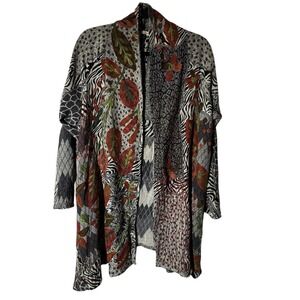 Soft Surroundings Open Front Cardigan Jacket‎ Patchwork S/M Rayon Wool Boho